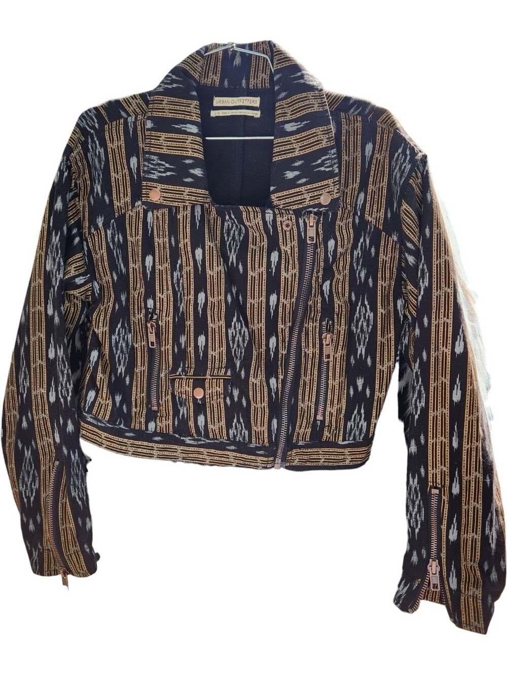 Urban Outfitters Ikat Moto Jacket Cropped Boho Biker Size Large